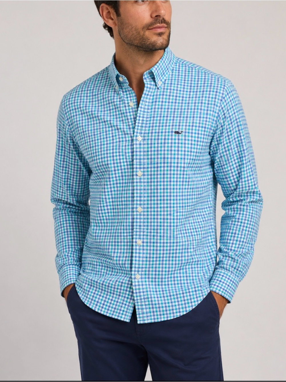 Vineyard Vines Teal & White Gingham Button-Down Shirt